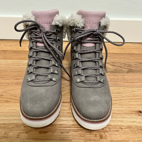 Cole Haan Waterproof Suede Winter Hiking Boots Grey Pink Size 7 - Picture 2 of 8